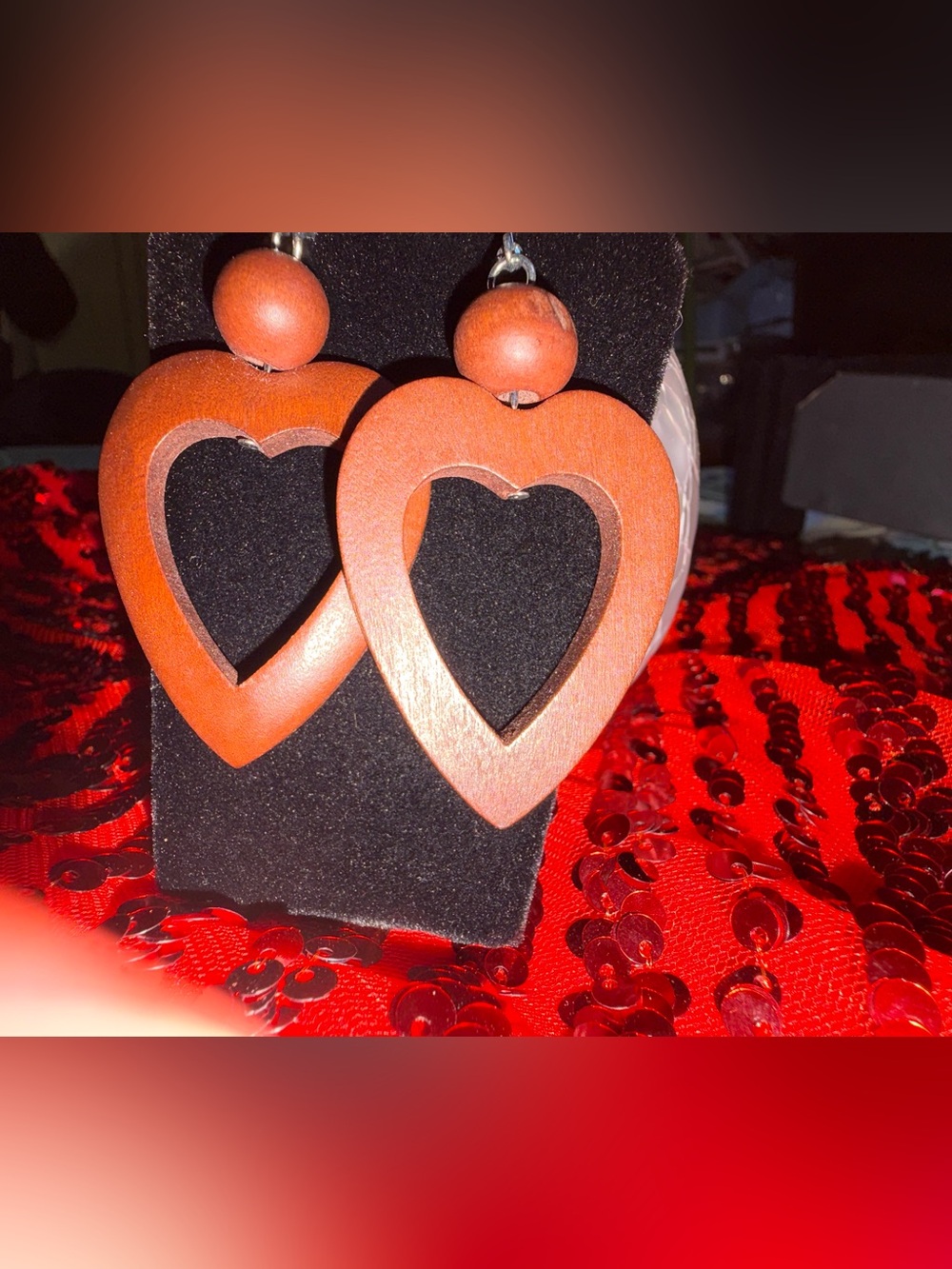 Wooden Heart Drop Earrings - Brown